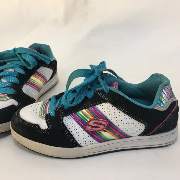 Skechers Running Shoes Sneakers Size 2 Girls Leather Rainbow Black Metallic - Picture 2 of 15